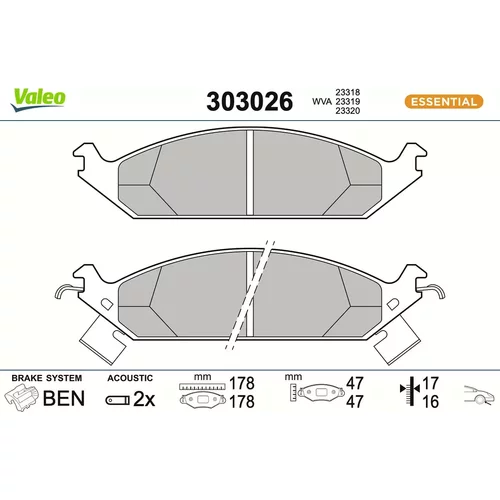 Sada brzdových platničiek kotúčovej brzdy VALEO 303026