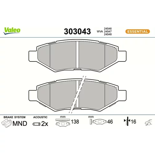 Sada brzdových platničiek kotúčovej brzdy VALEO 303043