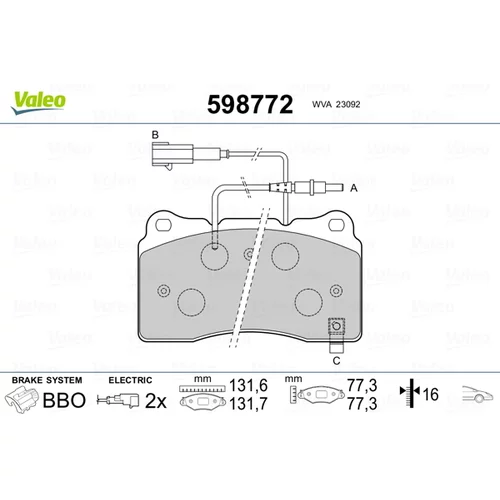 Sada brzdových platničiek kotúčovej brzdy VALEO 598772