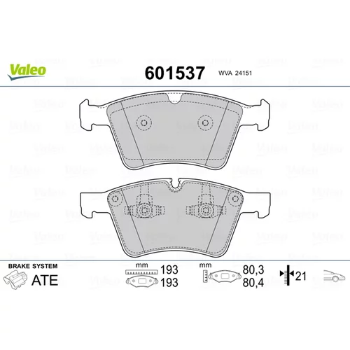 Sada brzdových platničiek kotúčovej brzdy VALEO 601537