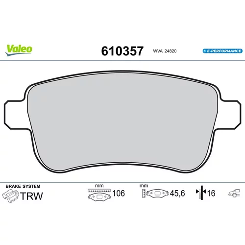 Sada brzdových platničiek kotúčovej brzdy VALEO 610357