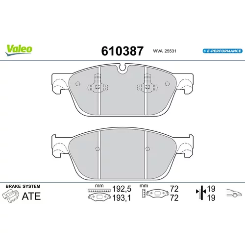 Sada brzdových platničiek kotúčovej brzdy VALEO 610387