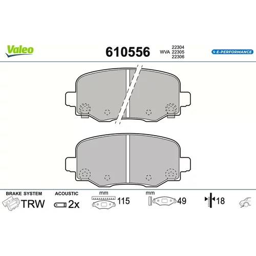 Sada brzdových platničiek kotúčovej brzdy VALEO 610556