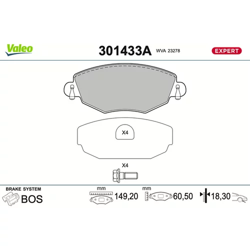 Sada brzdových platničiek kotúčovej brzdy VALEO 301433A