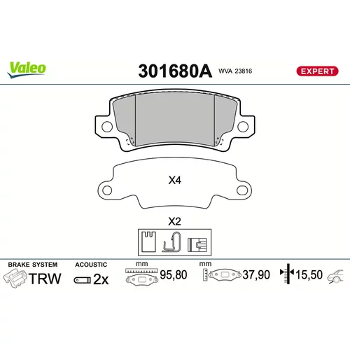 Sada brzdových platničiek kotúčovej brzdy VALEO 301680A