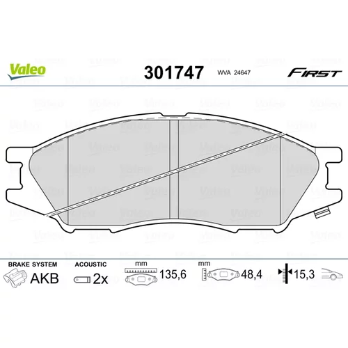 Sada brzdových platničiek kotúčovej brzdy VALEO 301747
