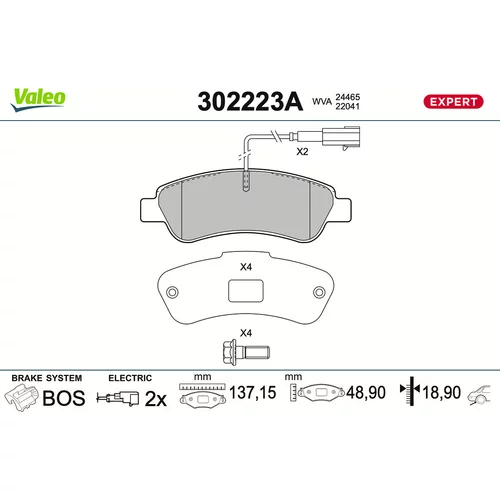 Sada brzdových platničiek kotúčovej brzdy VALEO 302223A