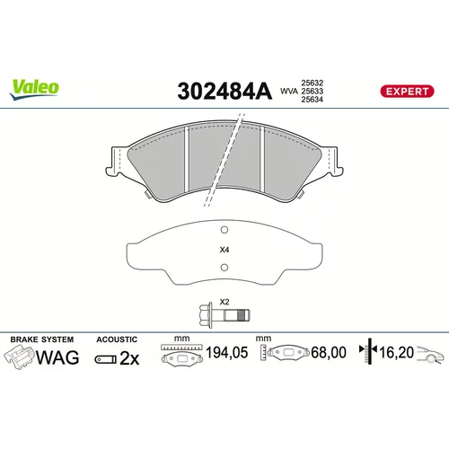 Sada brzdových platničiek kotúčovej brzdy VALEO 302484A