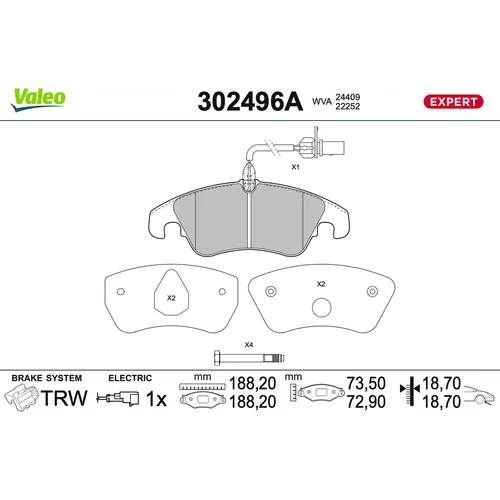 Sada brzdových platničiek kotúčovej brzdy VALEO 302496A