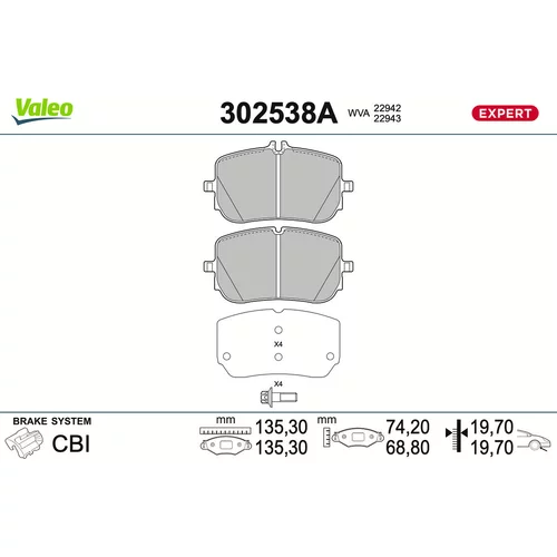 Sada brzdových platničiek kotúčovej brzdy VALEO 302538A
