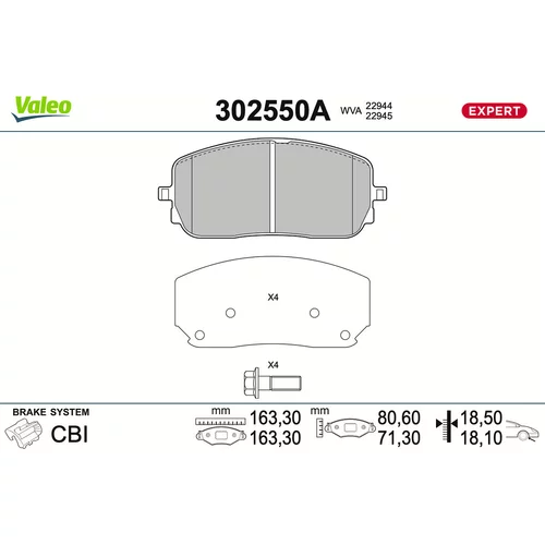 Sada brzdových platničiek kotúčovej brzdy VALEO 302550A