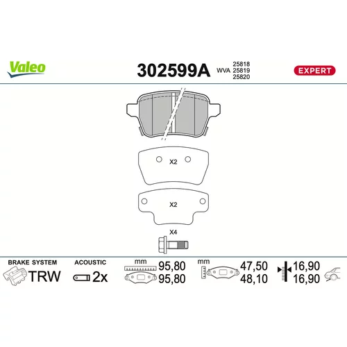 Sada brzdových platničiek kotúčovej brzdy VALEO 302599A