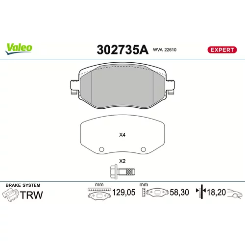 Sada brzdových platničiek kotúčovej brzdy VALEO 302735A