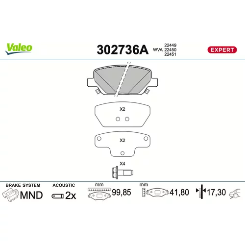 Sada brzdových platničiek kotúčovej brzdy VALEO 302736A
