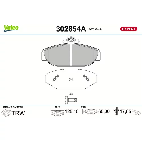 Sada brzdových platničiek kotúčovej brzdy VALEO 302854A