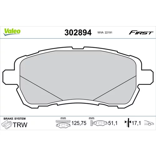 Sada brzdových platničiek kotúčovej brzdy VALEO 302894