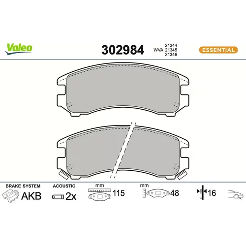 Sada brzdových platničiek kotúčovej brzdy VALEO 302984