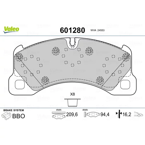 Sada brzdových platničiek kotúčovej brzdy VALEO 601280