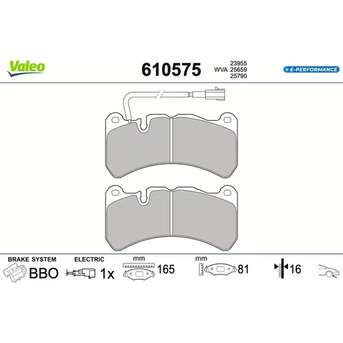 Sada brzdových platničiek kotúčovej brzdy VALEO 610575