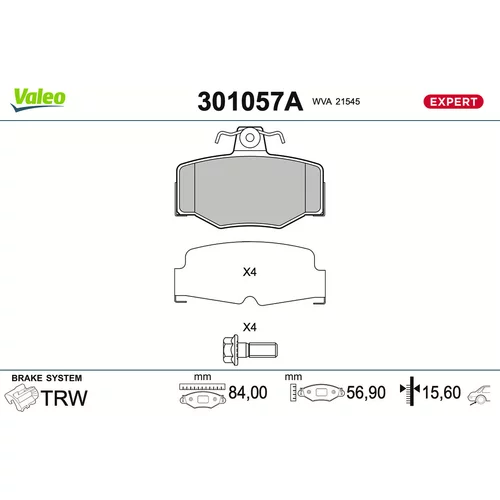 Sada brzdových platničiek kotúčovej brzdy VALEO 301057A