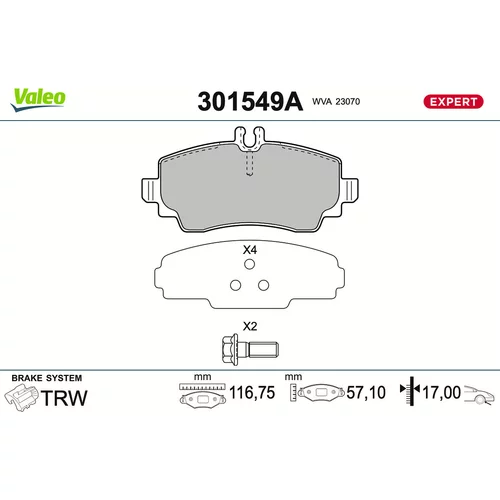 Sada brzdových platničiek kotúčovej brzdy VALEO 301549A