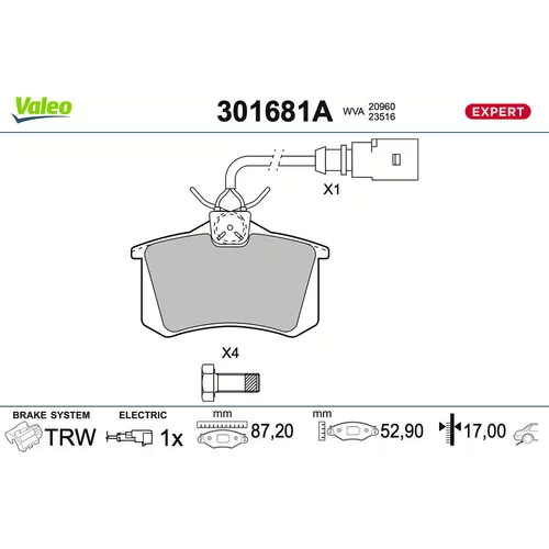 Sada brzdových platničiek kotúčovej brzdy VALEO 301681A
