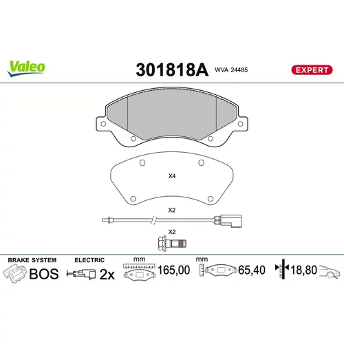 Sada brzdových platničiek kotúčovej brzdy VALEO 301818A