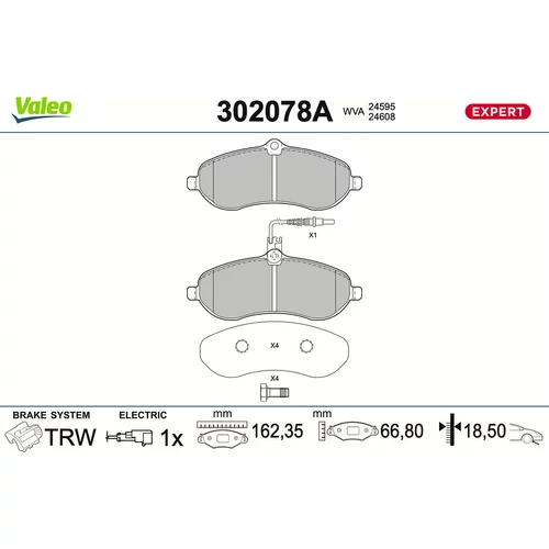 Sada brzdových platničiek kotúčovej brzdy VALEO 302078A