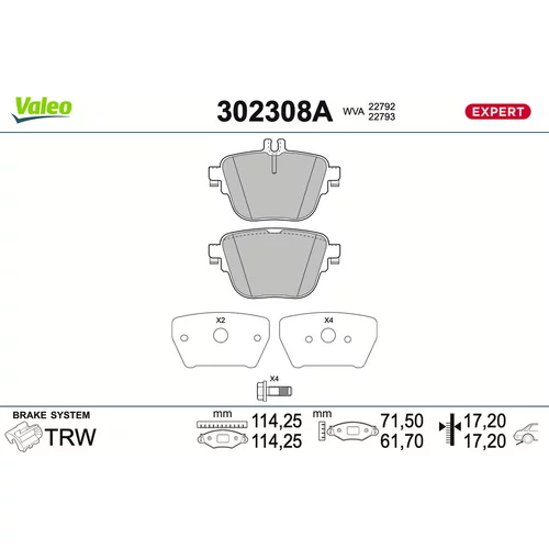 Sada brzdových platničiek kotúčovej brzdy VALEO 302308A