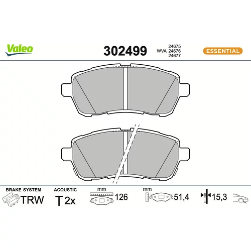 Sada brzdových platničiek kotúčovej brzdy VALEO 302499