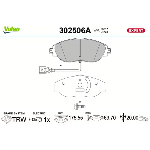 Sada brzdových platničiek kotúčovej brzdy VALEO 302506A
