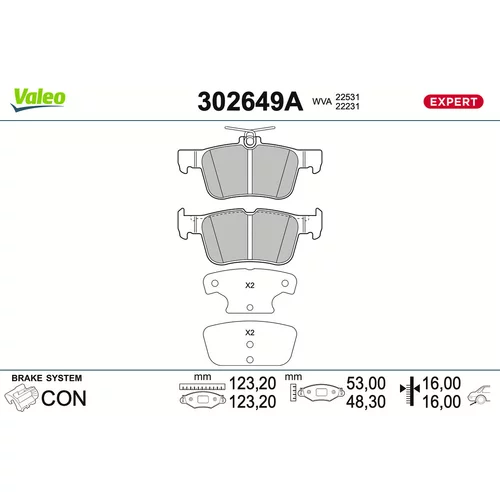 Sada brzdových platničiek kotúčovej brzdy VALEO 302649A
