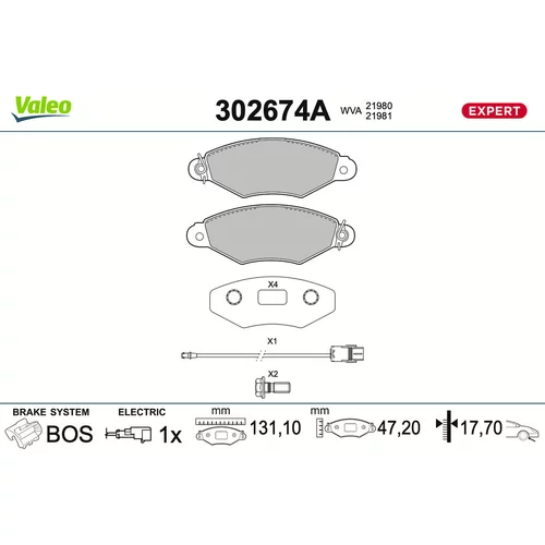 Sada brzdových platničiek kotúčovej brzdy VALEO 302674A