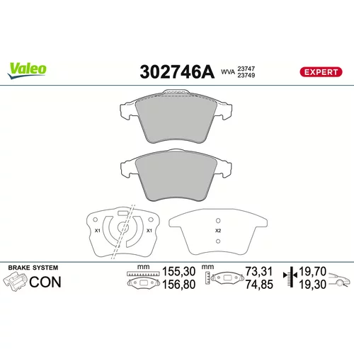 Sada brzdových platničiek kotúčovej brzdy VALEO 302746A