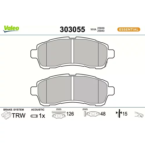 Sada brzdových platničiek kotúčovej brzdy VALEO 303055