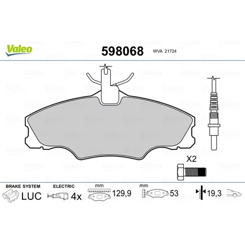 Sada brzdových platničiek kotúčovej brzdy VALEO 598068
