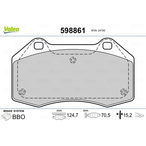 Sada brzdových platničiek kotúčovej brzdy VALEO 598861