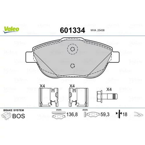 Sada brzdových platničiek kotúčovej brzdy VALEO 601334