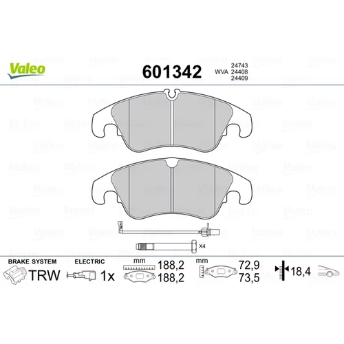 Sada brzdových platničiek kotúčovej brzdy VALEO 601342