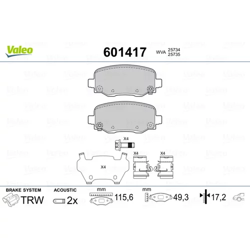 Sada brzdových platničiek kotúčovej brzdy VALEO 601417