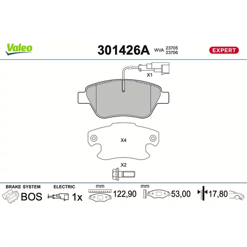 Sada brzdových platničiek kotúčovej brzdy VALEO 301426A