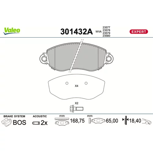 Sada brzdových platničiek kotúčovej brzdy VALEO 301432A
