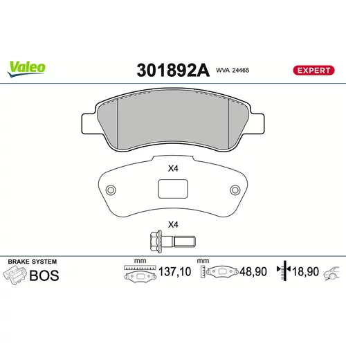 Sada brzdových platničiek kotúčovej brzdy VALEO 301892A