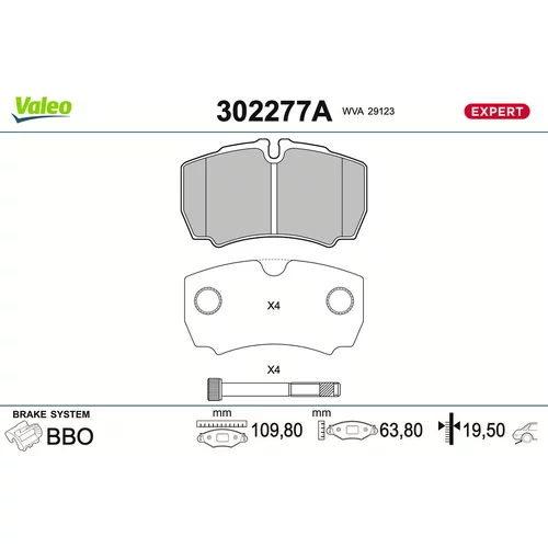 Sada brzdových platničiek kotúčovej brzdy VALEO 302277A