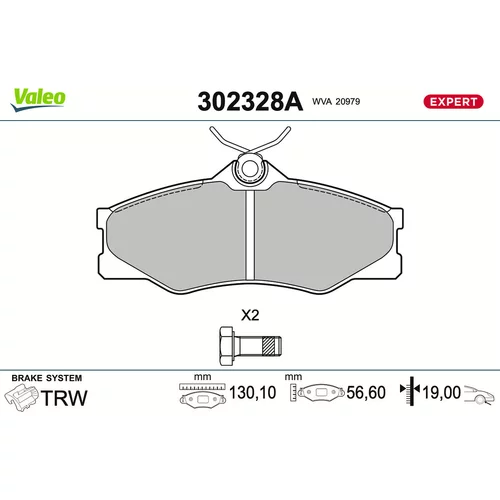 Sada brzdových platničiek kotúčovej brzdy VALEO 302328A