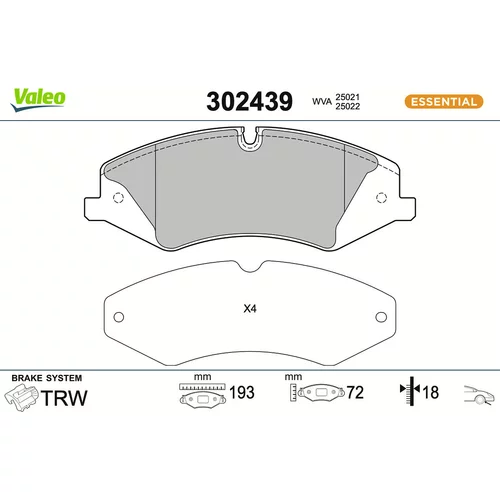 Sada brzdových platničiek kotúčovej brzdy VALEO 302439