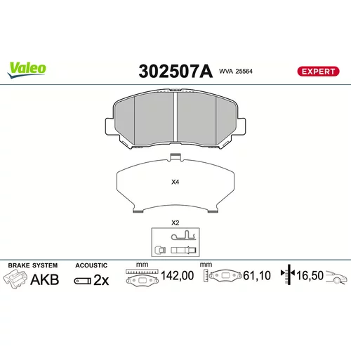 Sada brzdových platničiek kotúčovej brzdy VALEO 302507A