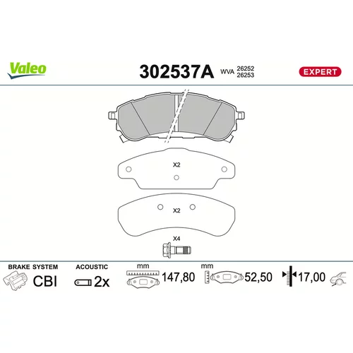 Sada brzdových platničiek kotúčovej brzdy VALEO 302537A