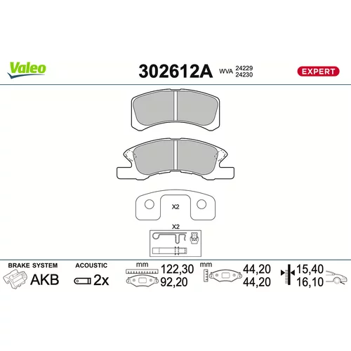 Sada brzdových platničiek kotúčovej brzdy VALEO 302612A