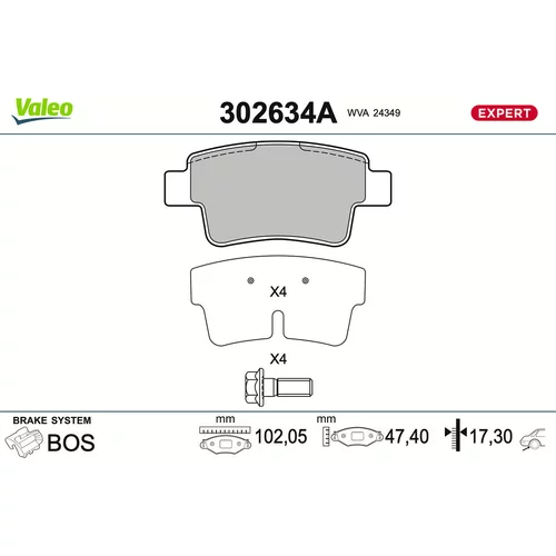 Sada brzdových platničiek kotúčovej brzdy VALEO 302634A